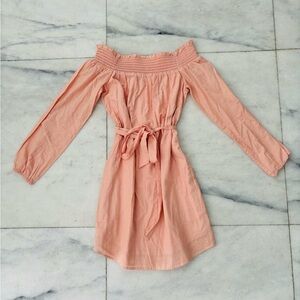 Express Peach Off The Shoulder Long Sleeve Linen Blend Dress Pockets Size XS